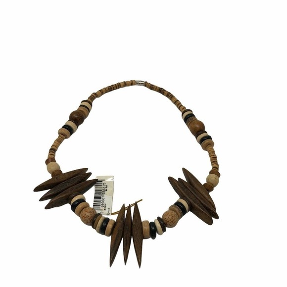 Hawaiian Necklace Surfer Jewelry Brown Coco Wooden Bead 16 1/2" Handmade Vacatio - Picture 1 of 5